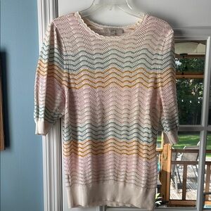 LOFT Cream Knit Sweater with Multicolor Accents